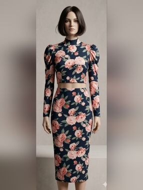 Floral Navy Pencil Skirt - Women's Floral Midi Skirt